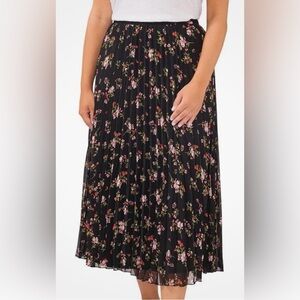 Y2K Vince Camuto blk & multi flrl pleated lined midi skirt w elastc wst